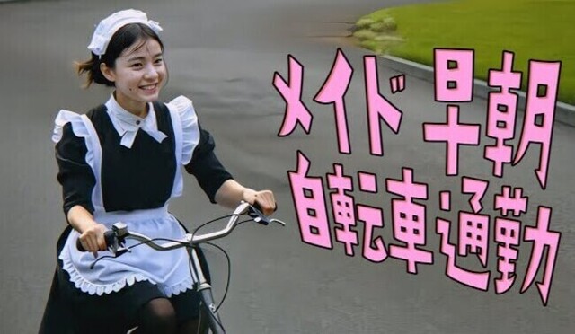 【動画】 メイドさんが自転車で全力で走っているＡＩ動画が素晴らしいｗ!!