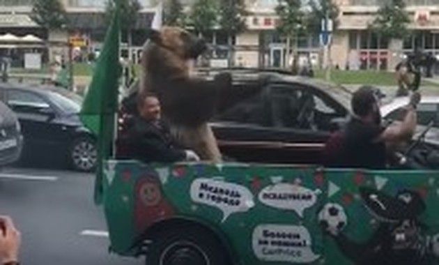ロシアのパレードにクマが