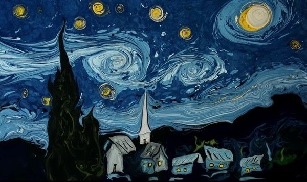 ゴッホの絵を水に描く
