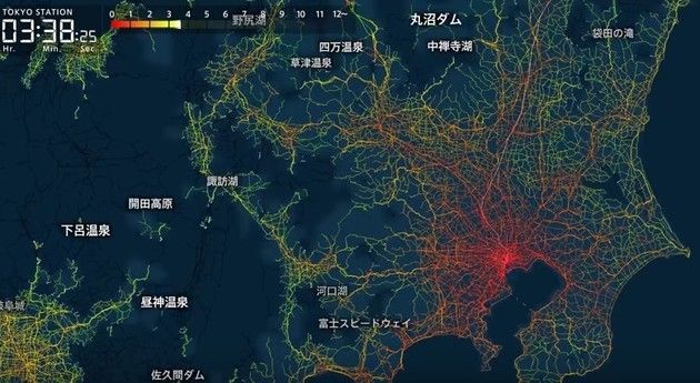 東京から全国への所要時間マップ