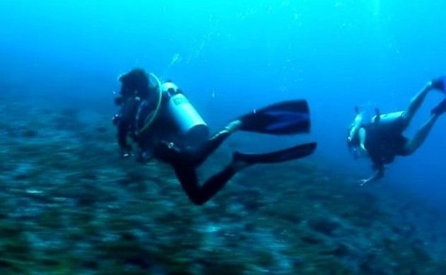 潮の流れに流されるダイバー
